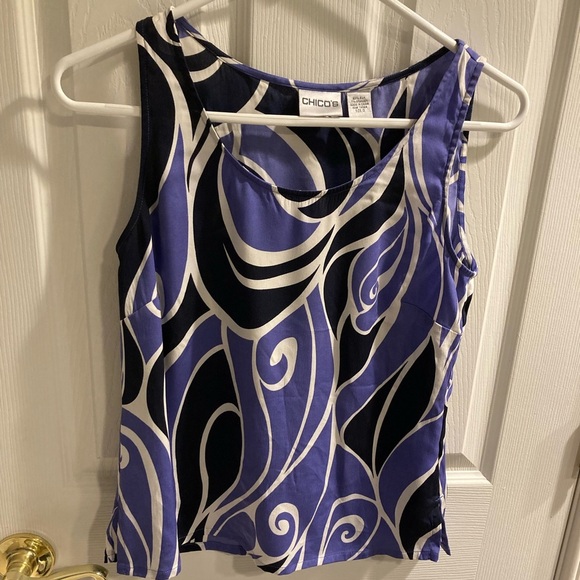 Chico’s silk tank, washable geometric print.​ - Picture 1 of 5